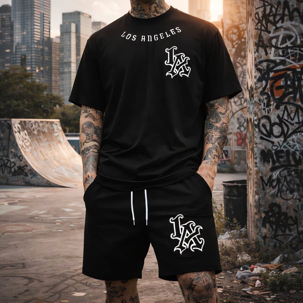 Conjunto L.A camisa e bermuda moletom camiseta e short Los Angeles streetwear Premium