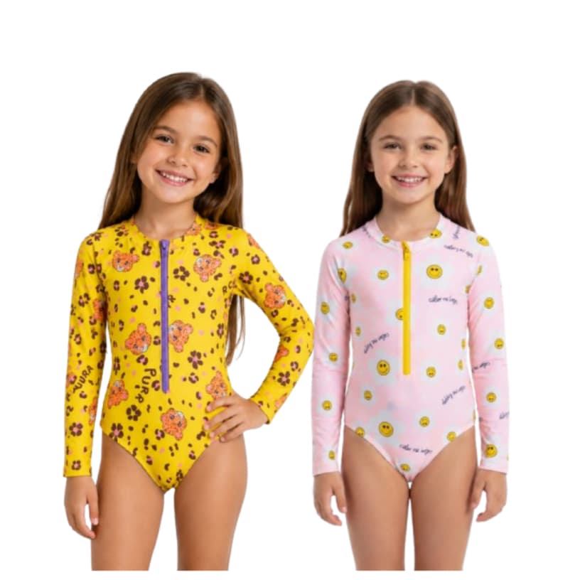 Kit 02 Biquinis Maiô Infantil menina Manga Longa Proteção UV Sortido -  Praia piscina confortável