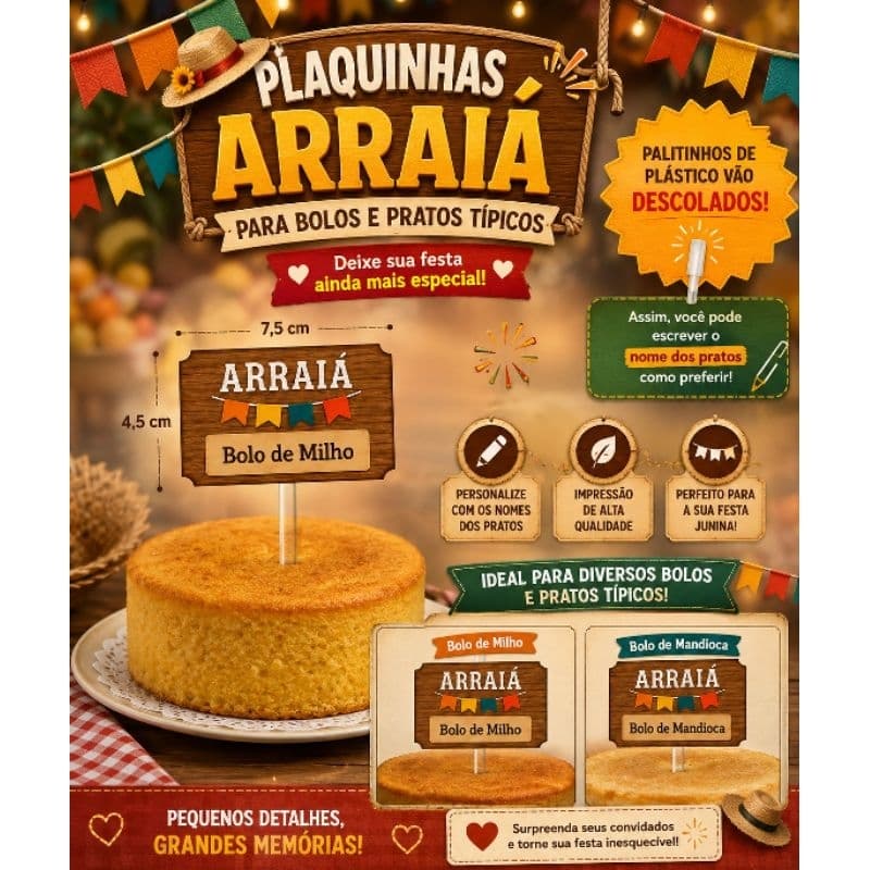 Kit 20 plaquinhas Festa Junina para comida / Tags mesa arraiá