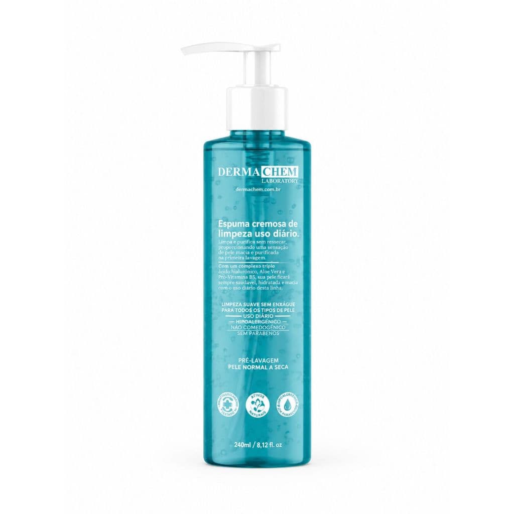 Espuma Cremosa de Limpeza Facial 240ml Hidratação e Maciez da Pele Com Aloe Vera Dermachem