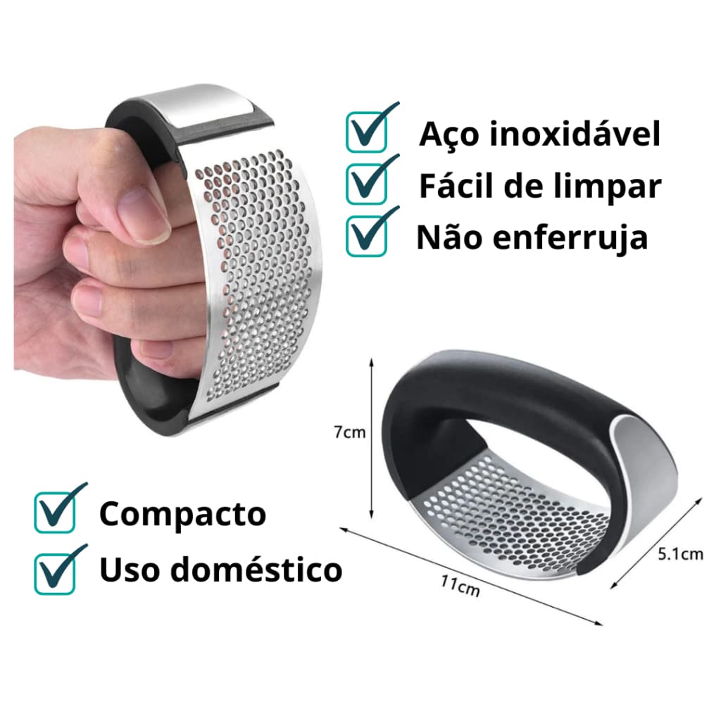 Espremedor de Alho Inox Manual Triturador Amassador De Legumes E Alho Profissional Anatômico Cozinha Prática