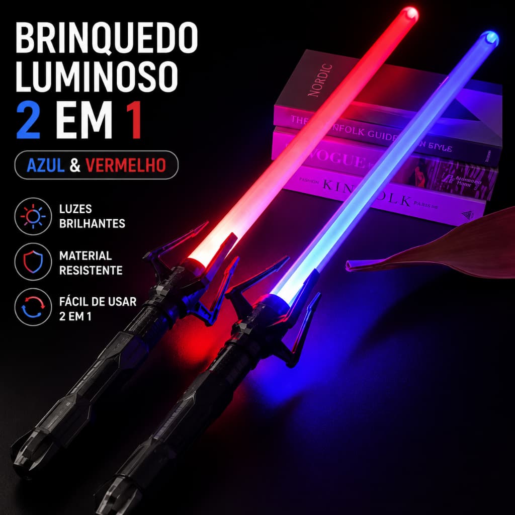 Kit 2 Sabre De Luz Star Wars Azul Vermelho 73cm Vira Bastão