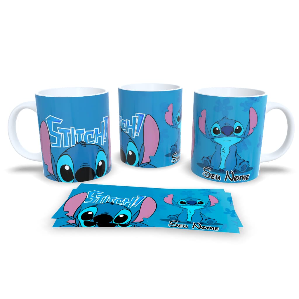 Caneca Stitch Angel Personalizada Com Nome 325ml Porcelana Presente Infantil
