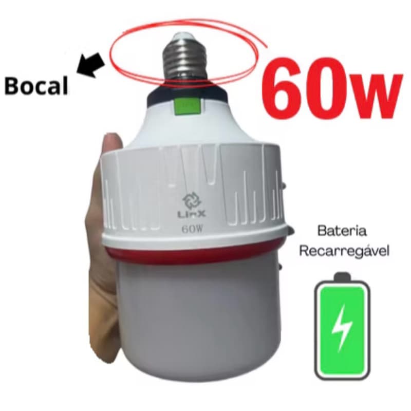 Super Lâmpada de Emergência Recarregável LED 60W  potente 12h de Energia 3 baterias