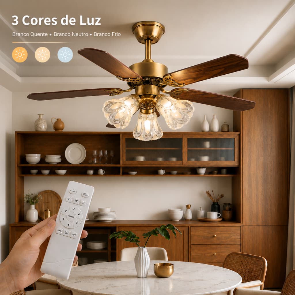 Ventilador Plafon LED 72W Bivolt 5 Pás Inverter com Controle Timer para Sala