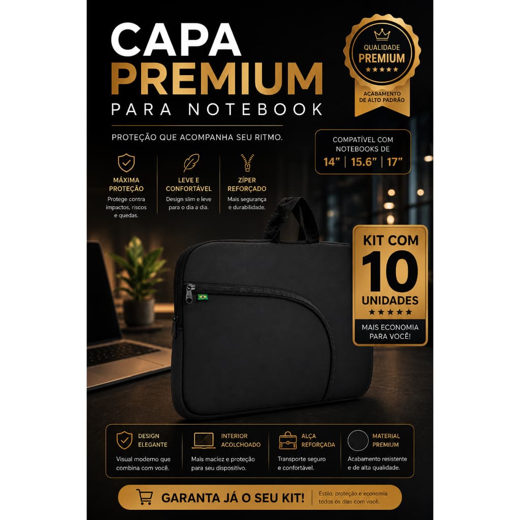 10 Capa Case Pasta Notebook Atacado Tamanhos 14 15 e 17 Todas as Marcas