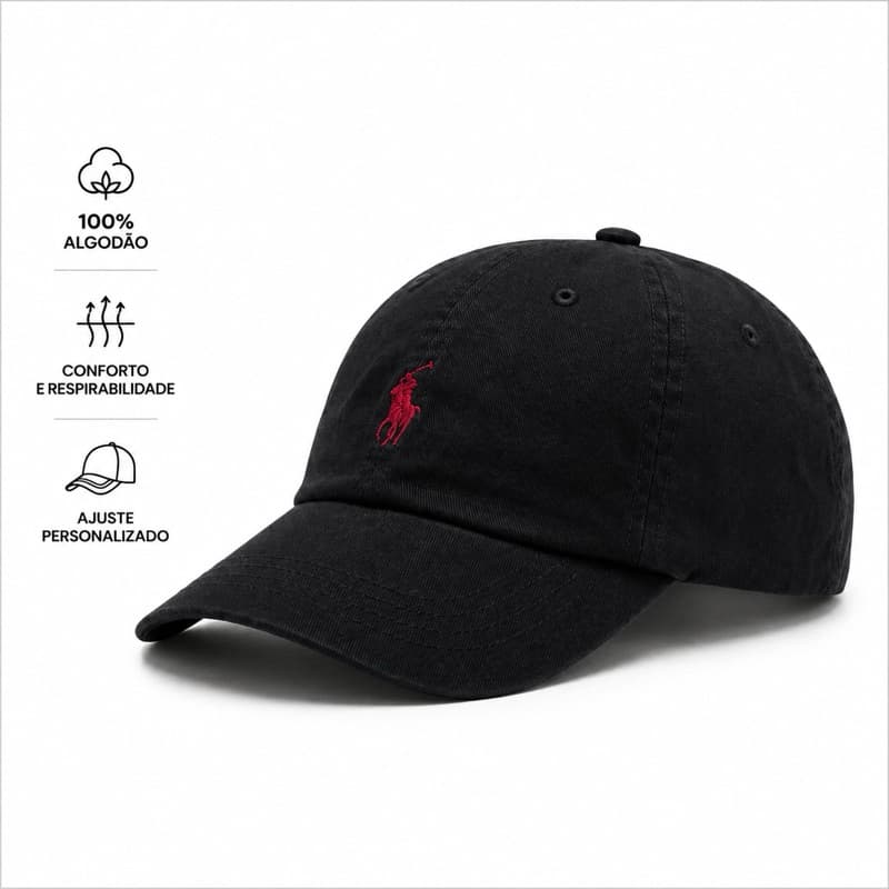 Boné Lavado Polo Clássico 100% Algodão Aba Curva Ajustável Unissex Casual