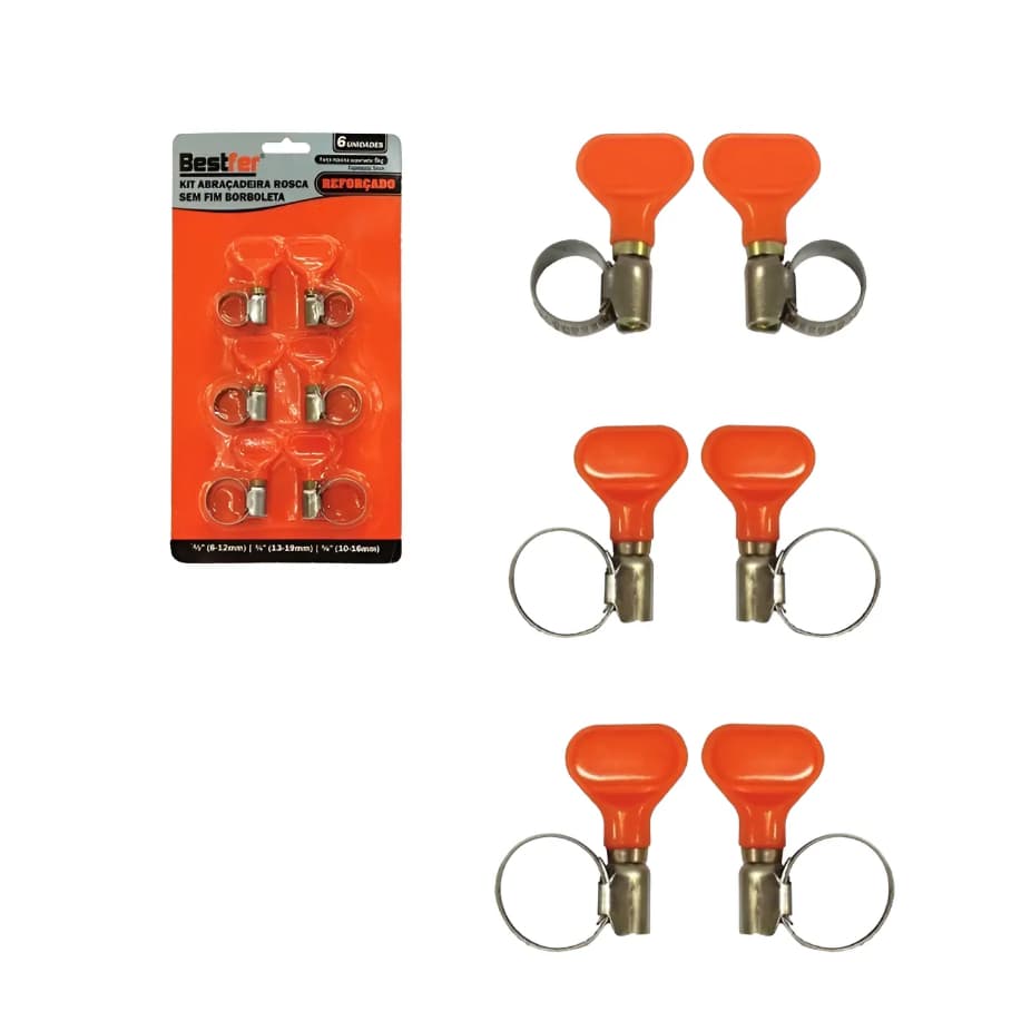 Kit 6 Unidades De Abraçadeiras Aço Com Borboleta P Mangueira Braçadeira - COM BRINDE