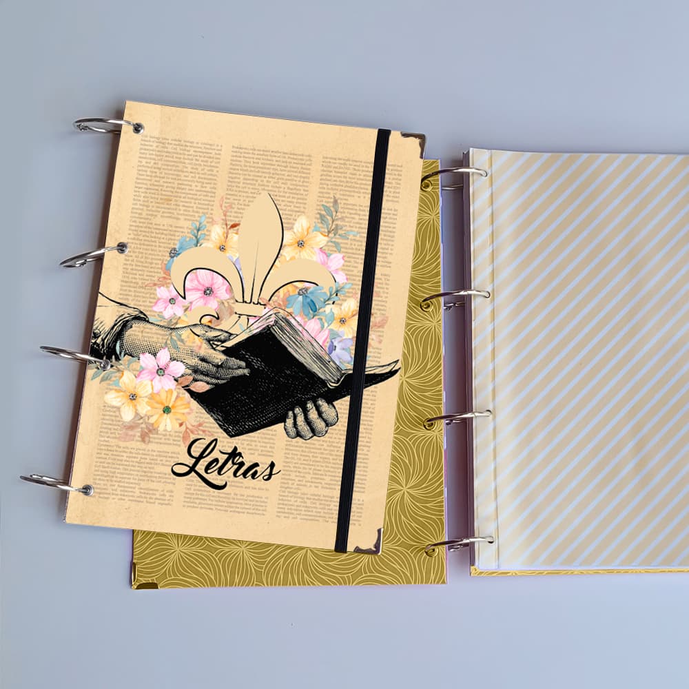 Caderno Argolado Letras Vintage (Capa e Argolas) Universitário Colegial A5 Fichário professora