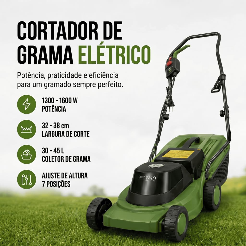 Cortador de Grama Elétrico Trapp WM 350 de 1300W Com Rodas Aparador de Gramas