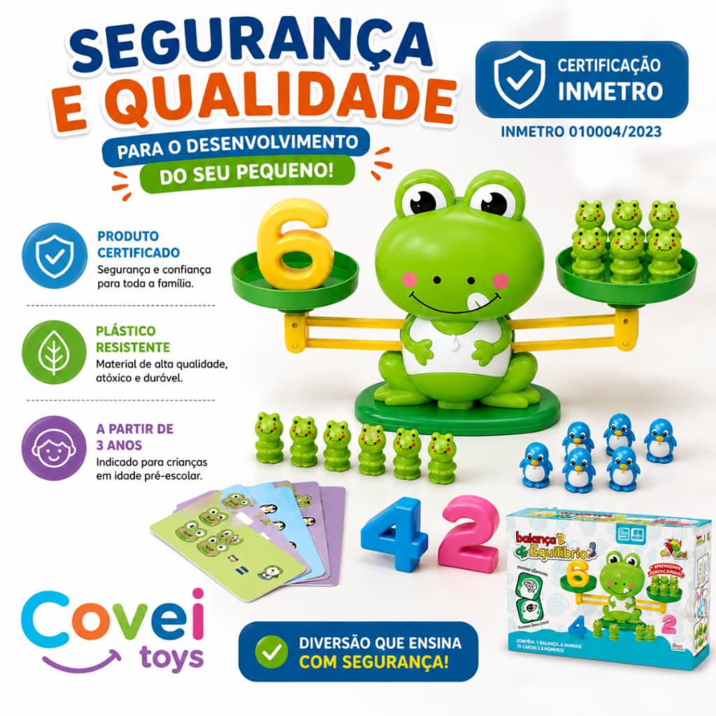 Balança Matemática Infantil Sapinho Educativa Com Números Cartas E Desafios De Contagem