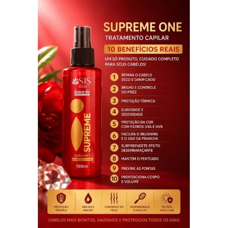 Leave In Supreme One ISIS Hair 150ml - tudo em 1 com  10 Benefícios reais- Profissional - protecao termica