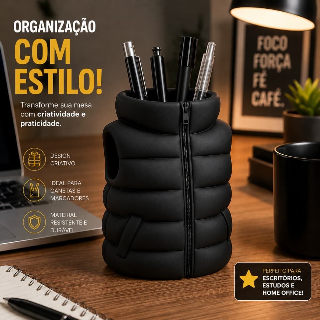 Porta Canetas Colete Preto Criativo Organizador De Mesa Escritório Home Office Decoração Moderna