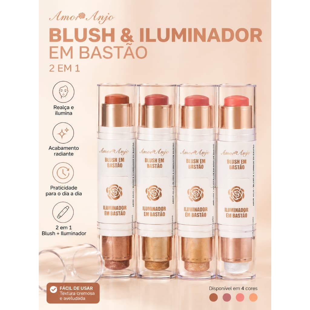 Blush e Iluminador em Bastão 2 em 1
