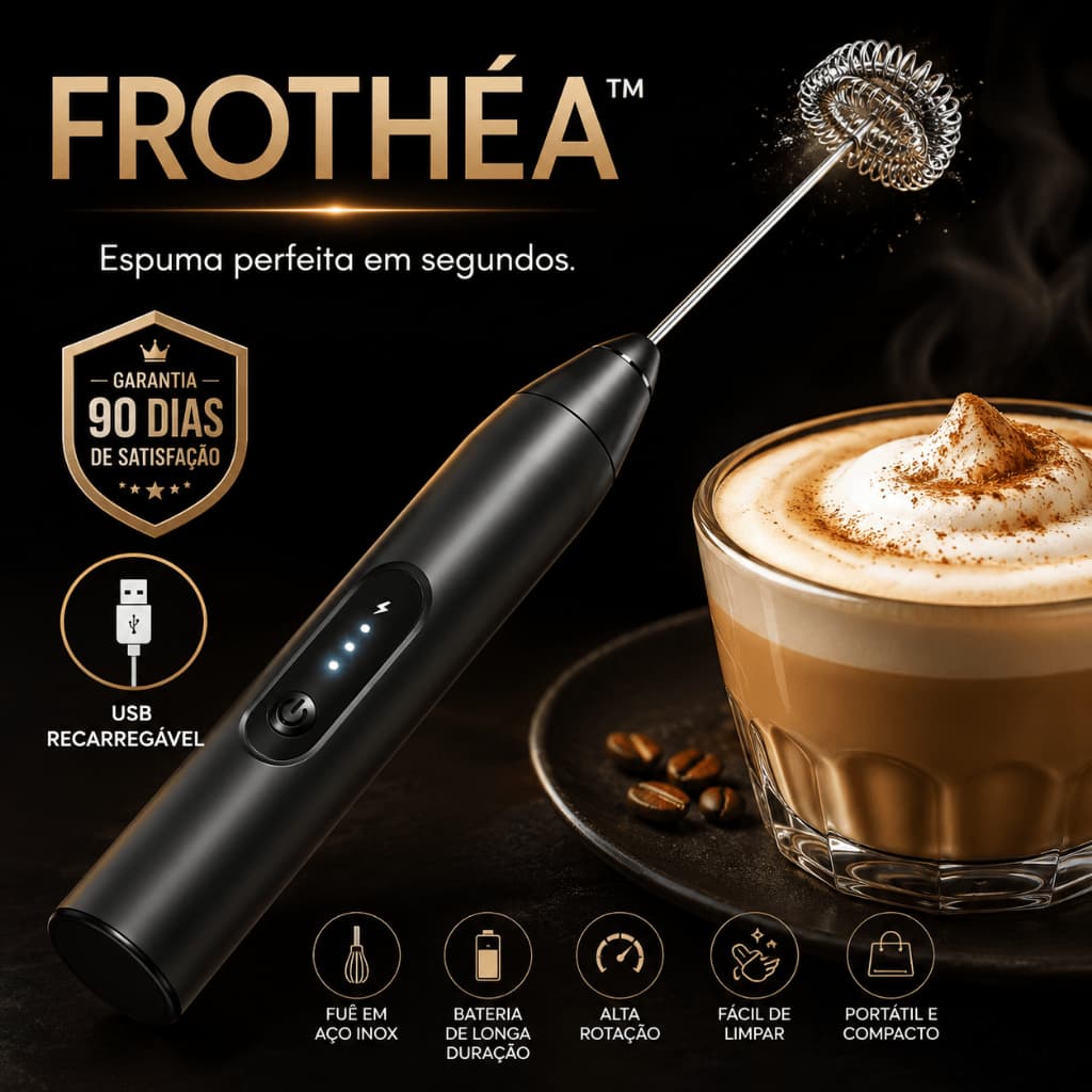 Mixer Elétrico Portátil Recarregável USB Espumador de Leite Café Cappuccino com Fuê Inox Frothéa™