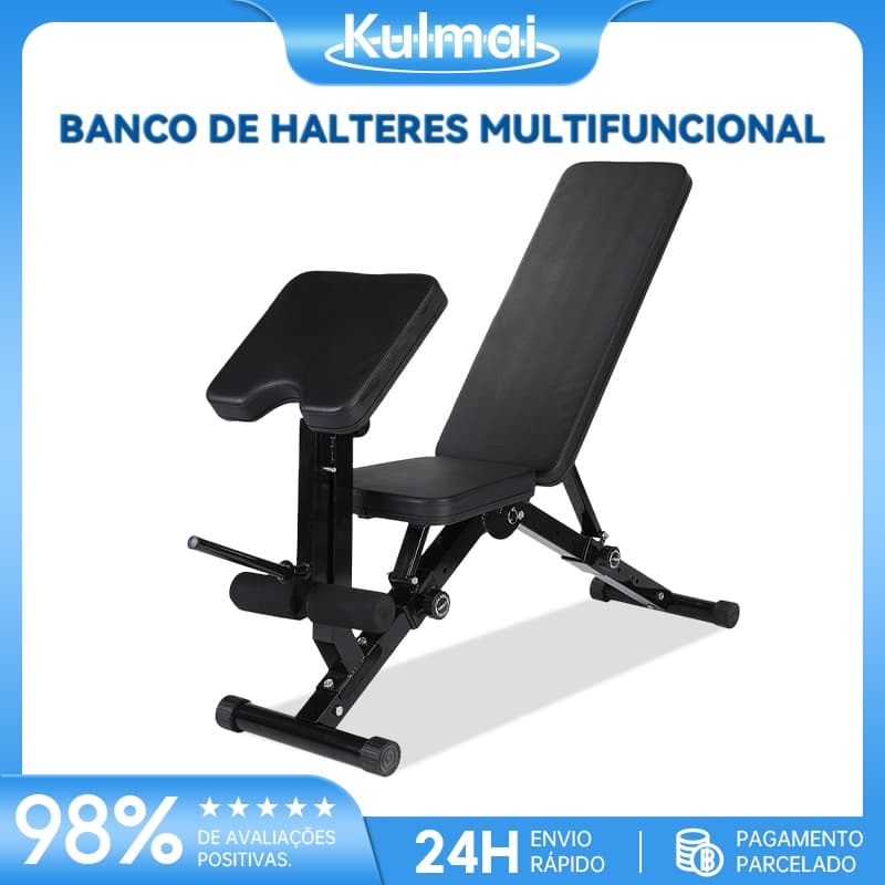 Kulmai Banco de ajustável com extensor de pernas e apoio Scott – para supino, treinos em casa e na academia
