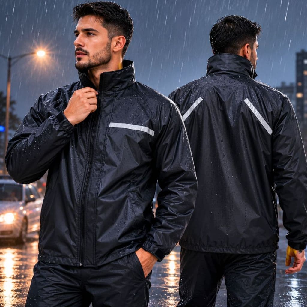 Blusão Jaqueta De Pvc Preto 100% Impermeável Para Chuva Motoqueiro com Faixa Refletiva Proteção