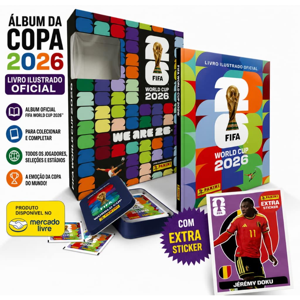 Box Color Copa 2026 Panini Álbum Capa Dura + 30 Envelopes + Lata + Doku Extra
