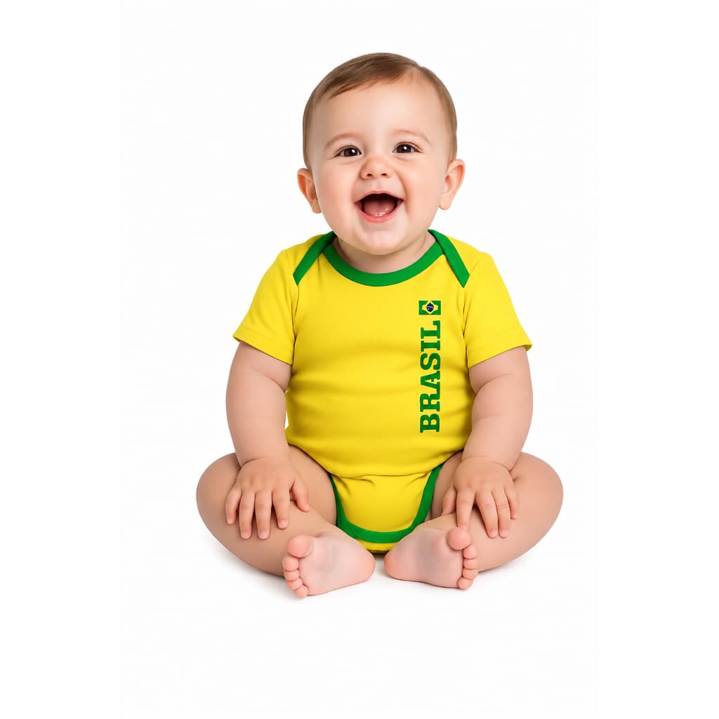 Body Bebê Brasil 100% Algodão Manga Curta – Seleção Brasileira Infantil - Tamahps P, M, G e GG