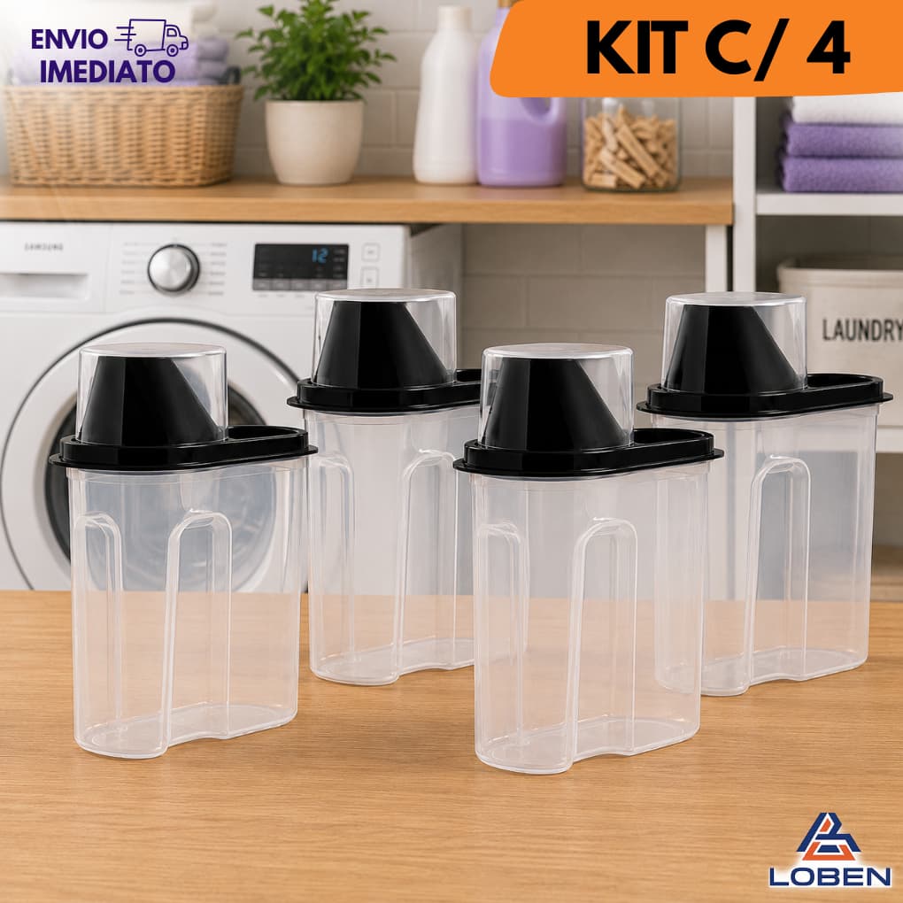 KIT com 4 unid. Jarra Multiuso Porta Sabão Organizador com Medidor - Resistente 1,7 Litros