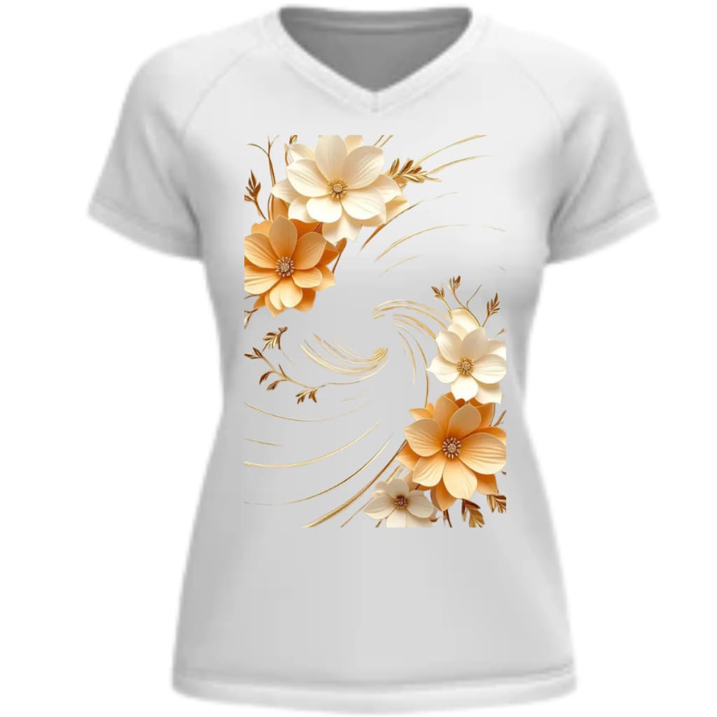 CAMISETA BABY LOOK, FEMININA, ESTAMPA FLORAL, EM DTF, TEXTIL.