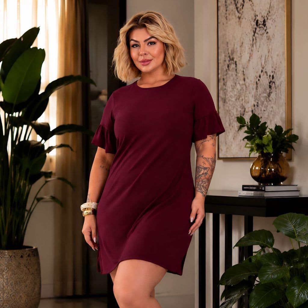 Vestido Plus Size Canelado Feminino GG Soltinho Confortável Moda Elegante Luxo Tendência