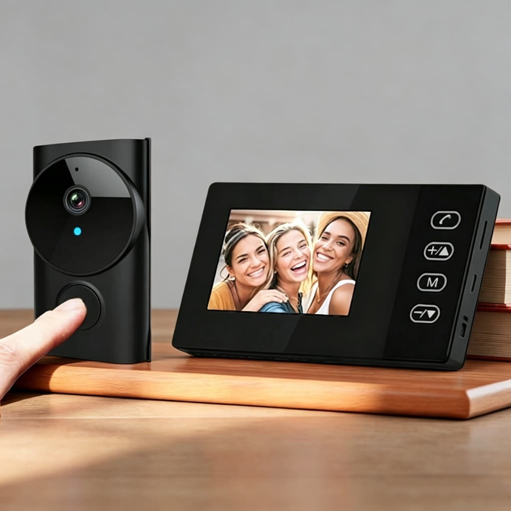 Campainha com Câmera Sem Fio, Vídeo Porteiro HD com Visão Noturna, Kit Completo, Funciona sem WiFi