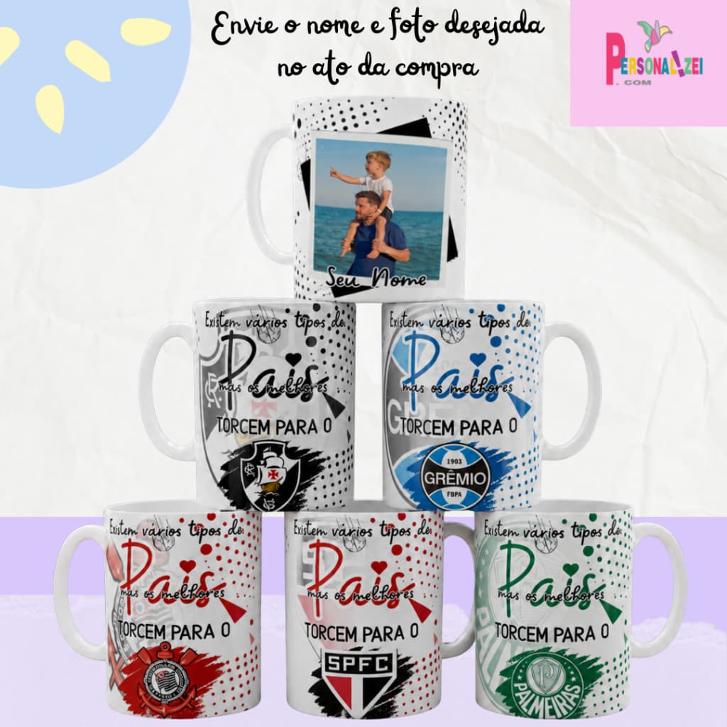 Caneca Personalizada Dia dos Pais Time de Futebol Xícara Personalizada Com Foto Dia dos Pais Times
