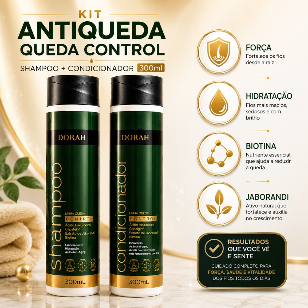 Kit Antiqueda Dorah Beauty Queda Control Shampoo + Condicionador 300ml Crescimento e Força