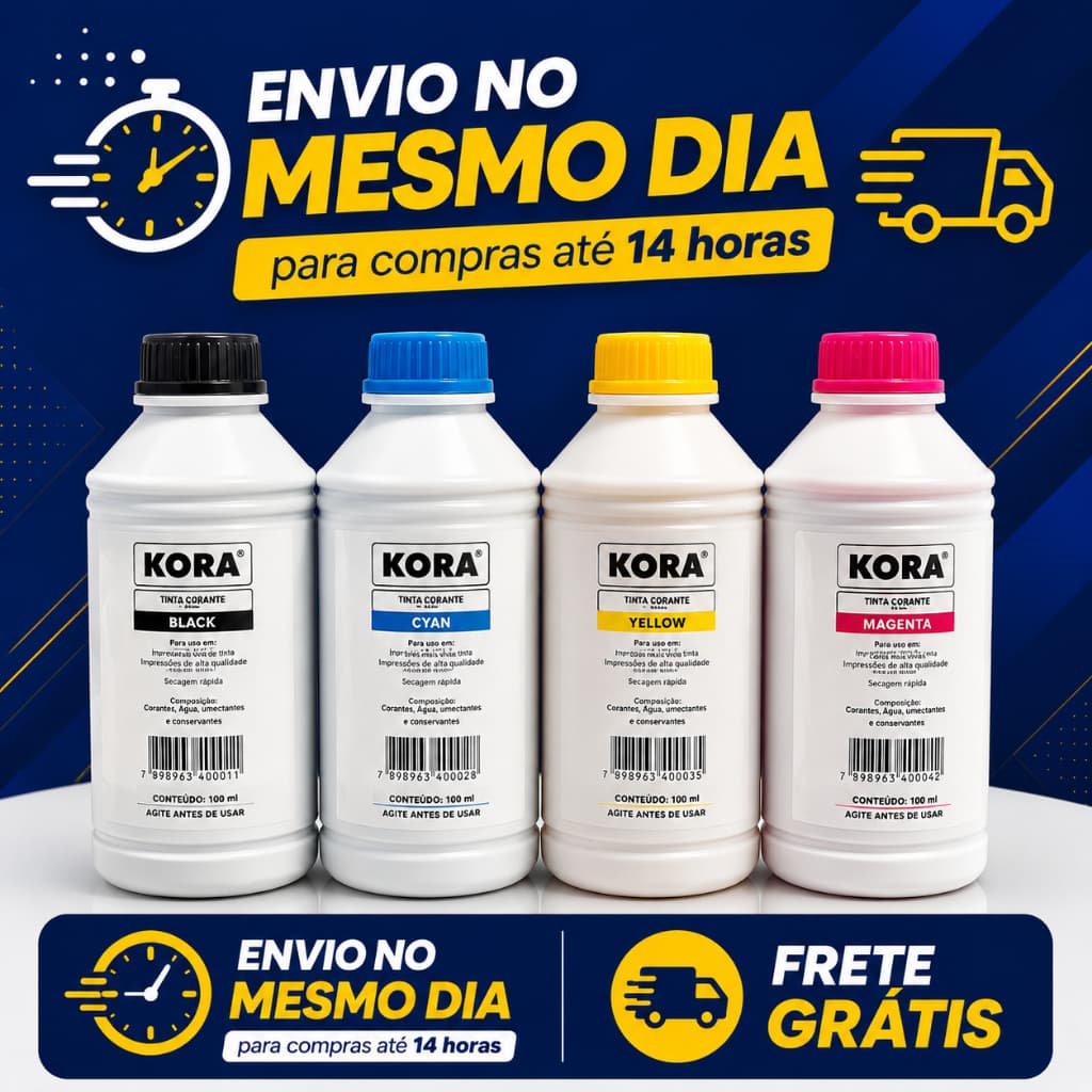 Kit 4 Cores Tinta Kora Epson Corante 1 Litro EcoTank L3250 L3150 L4160 L14150 Bulk Ink Universal 1000ml