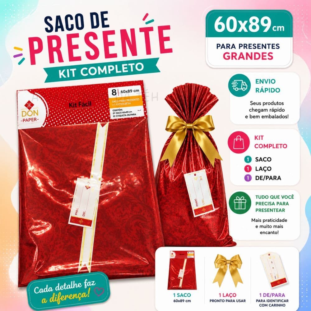 SACO/EMBALAGEM GRANDE KIT FÁCIL PARA PRESENTE  60CM X 89CM