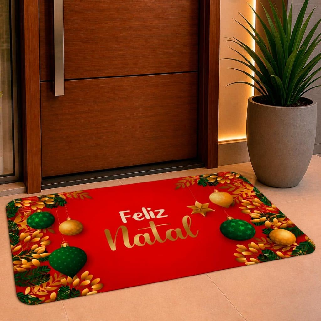 Tapete de Porta Natalino Feliz Natal Antiderrapante Direto de Fabrica.