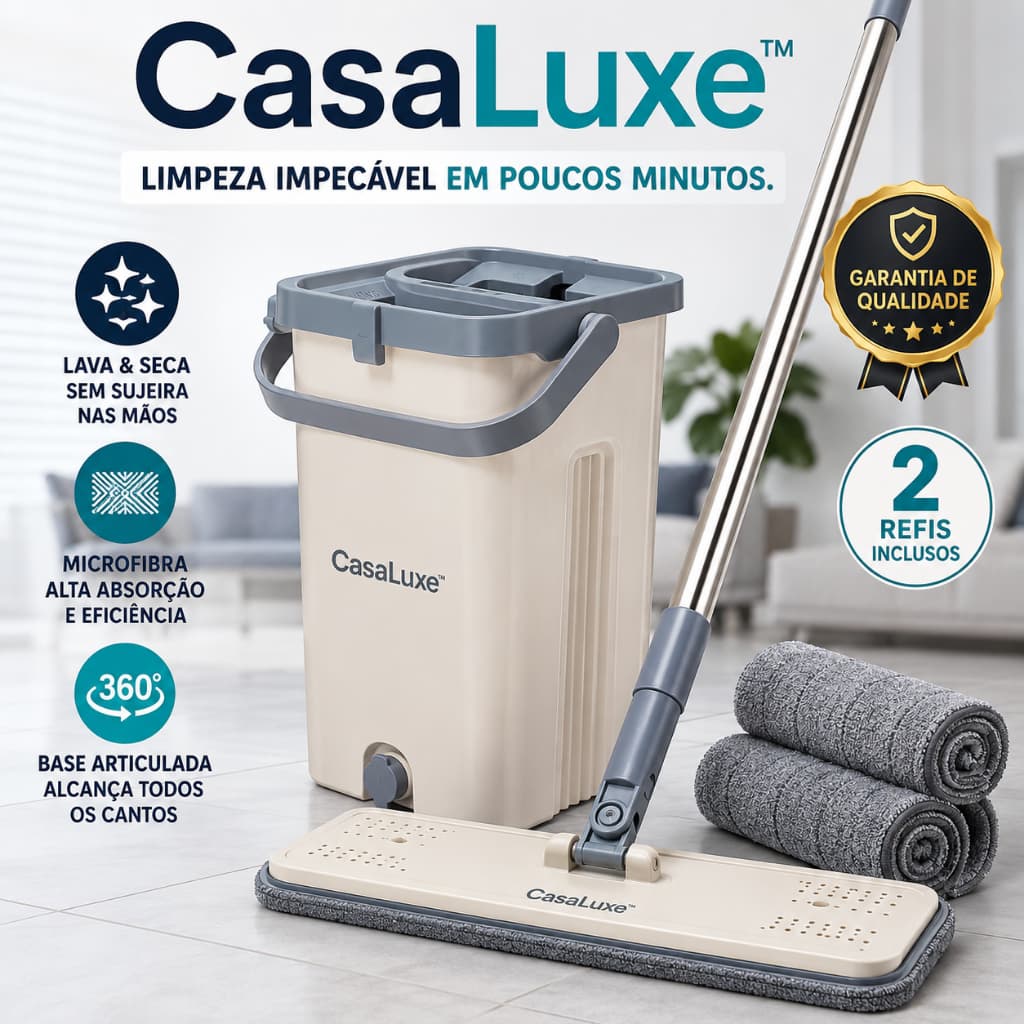 Rodo Mop Com Balde Lava Seca 2 Refis Limpeza Rapida Pratica Multifuncional