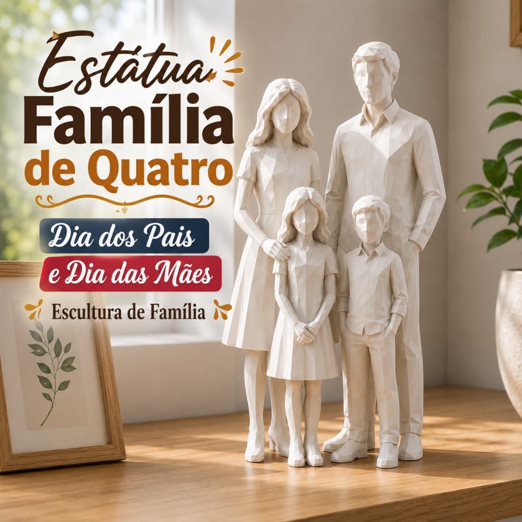 Estátua Família de Quatro - Dia dos Pais e Dia das Mães - Escultura de Família - Decorativo