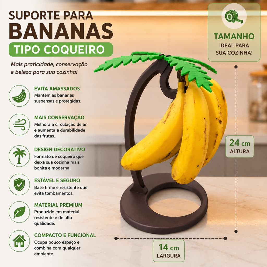 Suporte para Bananas Tipo Coqueiro Premium Porta Bananas Decorativo Fruteira de Bancada Organizador Cozinha