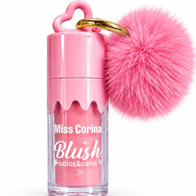 Blush Líquido 2 em 1 com Longa Duração para Lábios e Bochechas Adulto e Infantil Chaveiro com Pompom