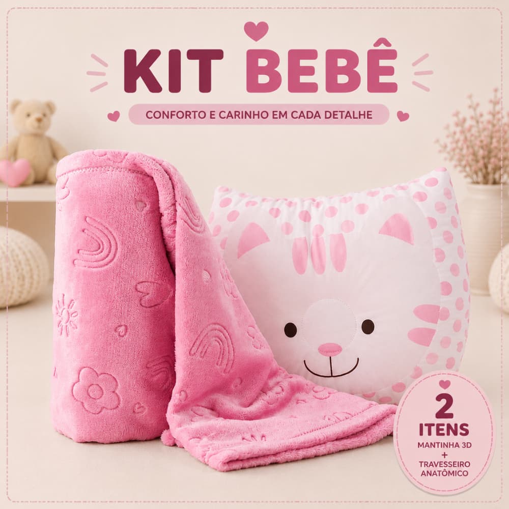 Kit Para Bebê Manta + Almofada Anatômica Estampas Baby Recém Nascido Presente