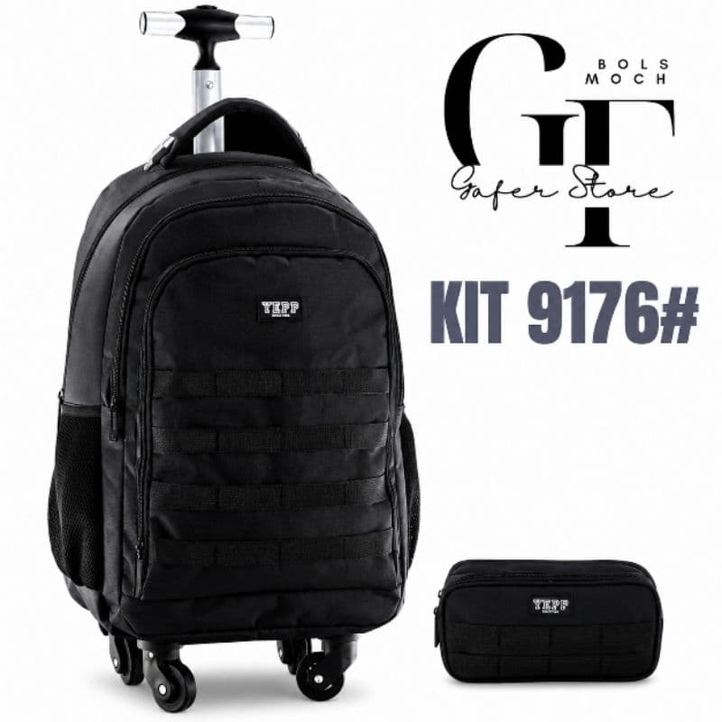 Kits Mochila Rodinha 360 Refletiva Escola Faculdade + Estojo cor Preto kit9176