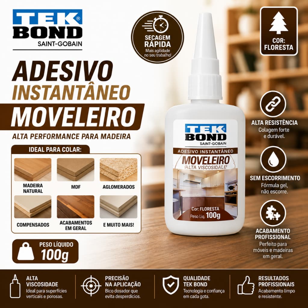 Adesivo Instantâneo Moveleiro 100g Tek Bond- Floresta
