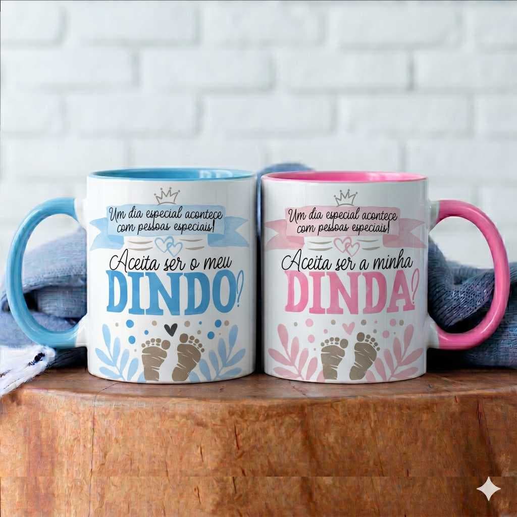 Caneca Personalizada Dinda Dindo Padrinho Madrinha Convite Batizado