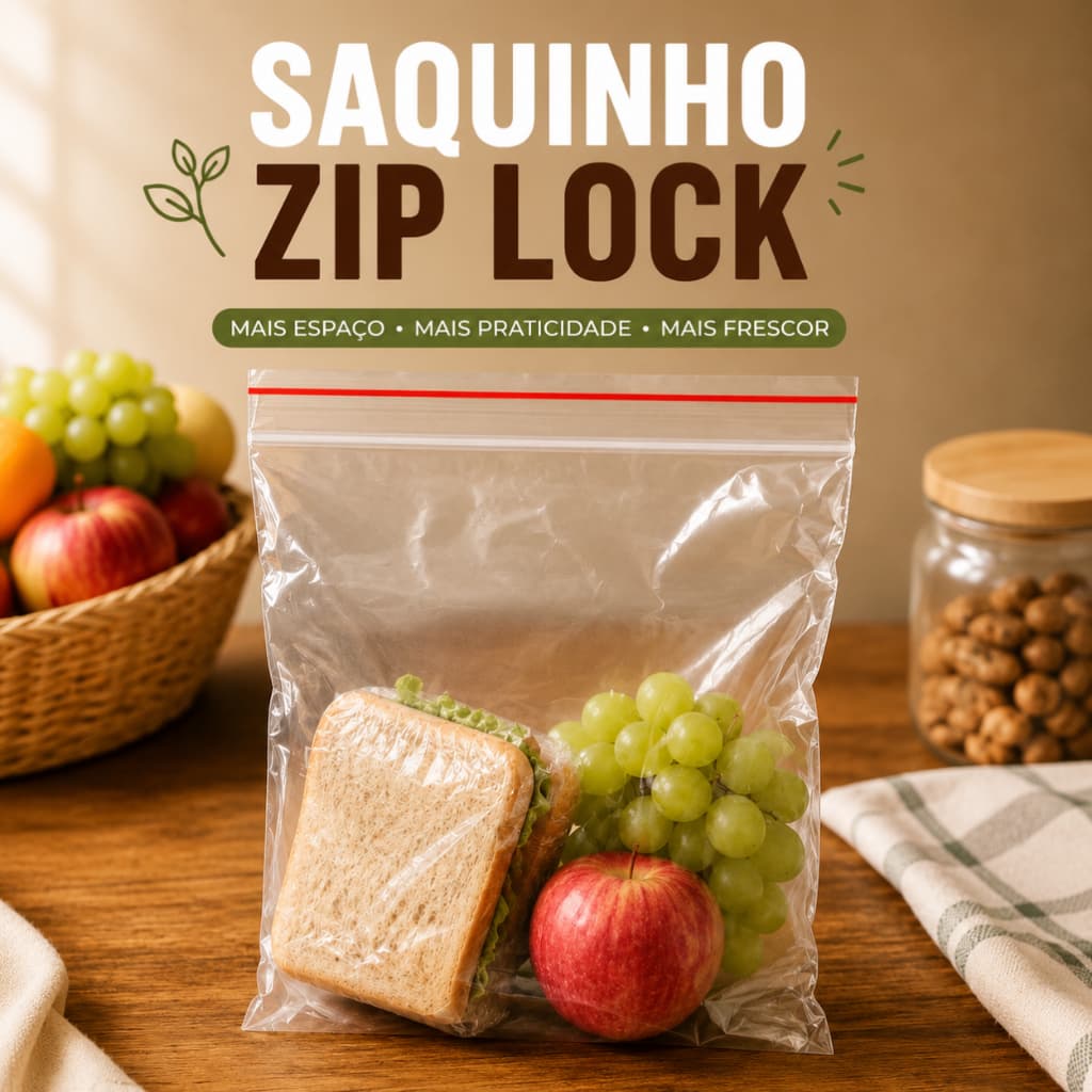 Saco Zip Hermético Abre e Fecha 100 unidades Saquinho Plástico Grosso para Geladeira Organização