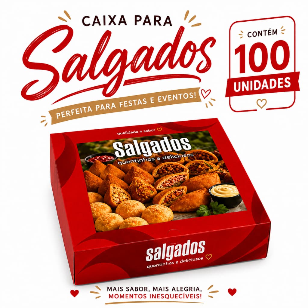 Caixa De Salgados Personalizada - Embalagem Tamanho 30x30x5cm 100 Unidades