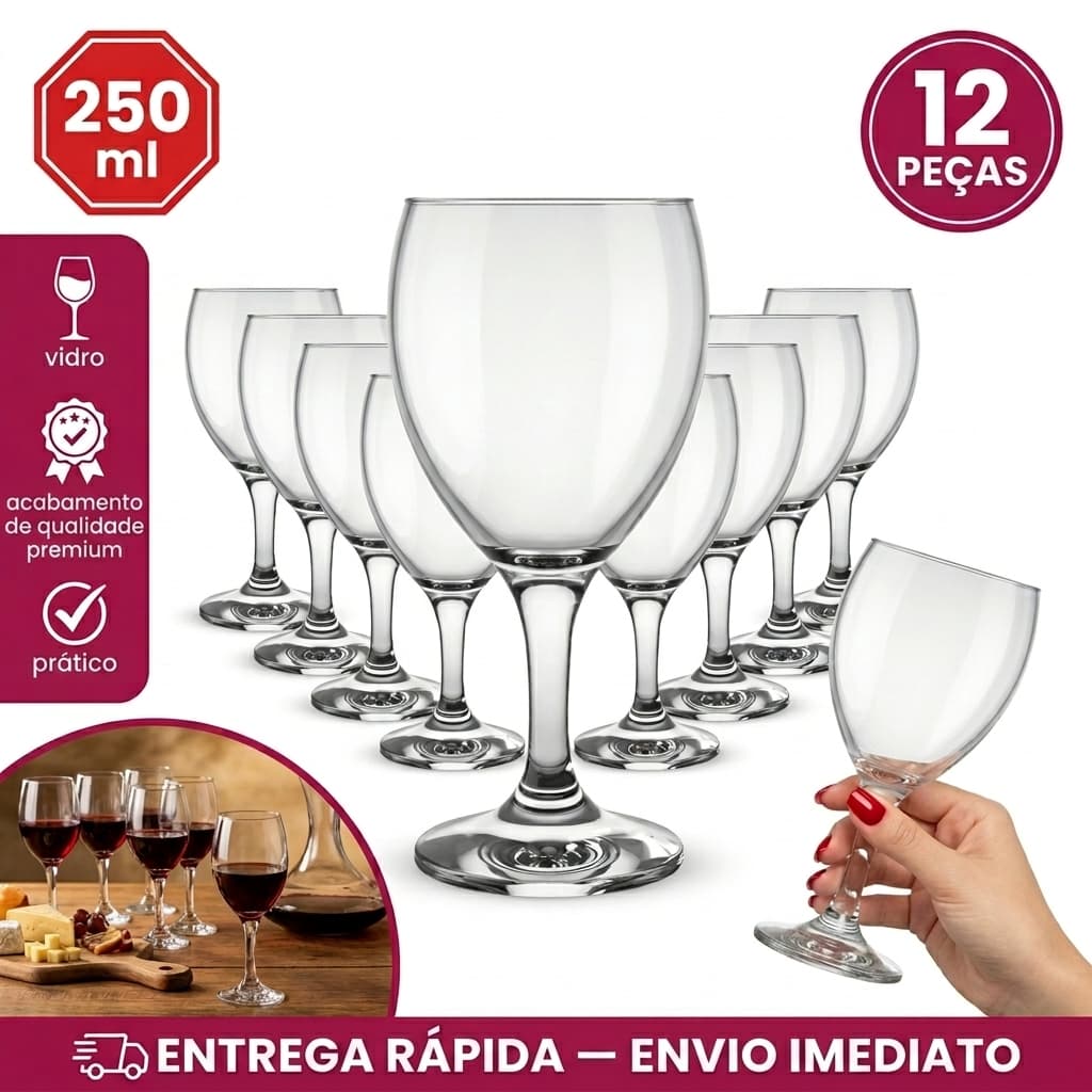 Kit Jogo de 12 Taça Windsor Vinho Tinto 250ml