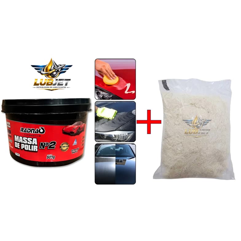 Kit Massa Polir Nº2 RADNAQ Polimento De Pintura Tira Riscos + Estopa Branca