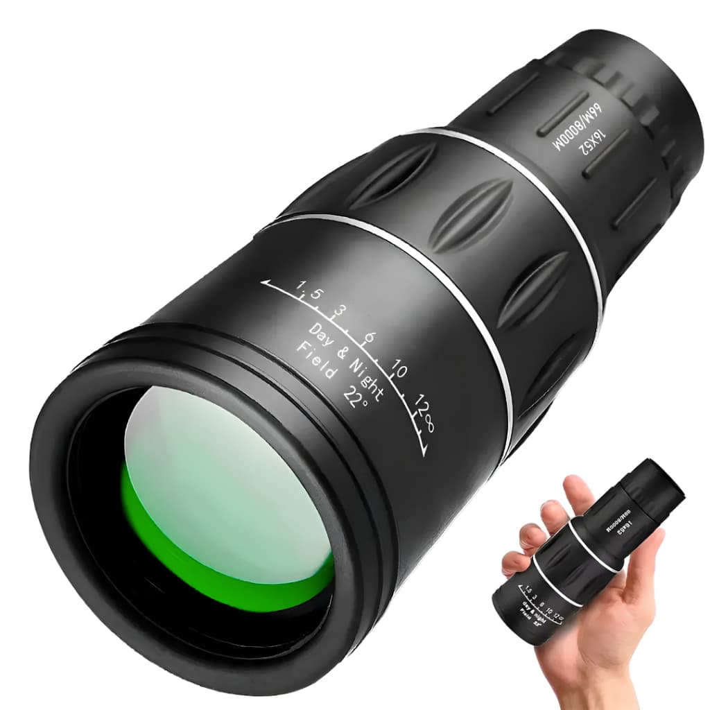 Monóculo Compacto com Visão Noturna 16x/30x Lente 52mm Foco Central Ajuste Dioptria