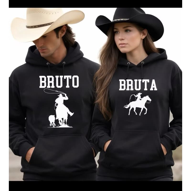 “Kit Casal Moletom Canguru Bruto e Bruta Western Cowboy Cowgirl Agro Country Peão Rodeio Namorados”