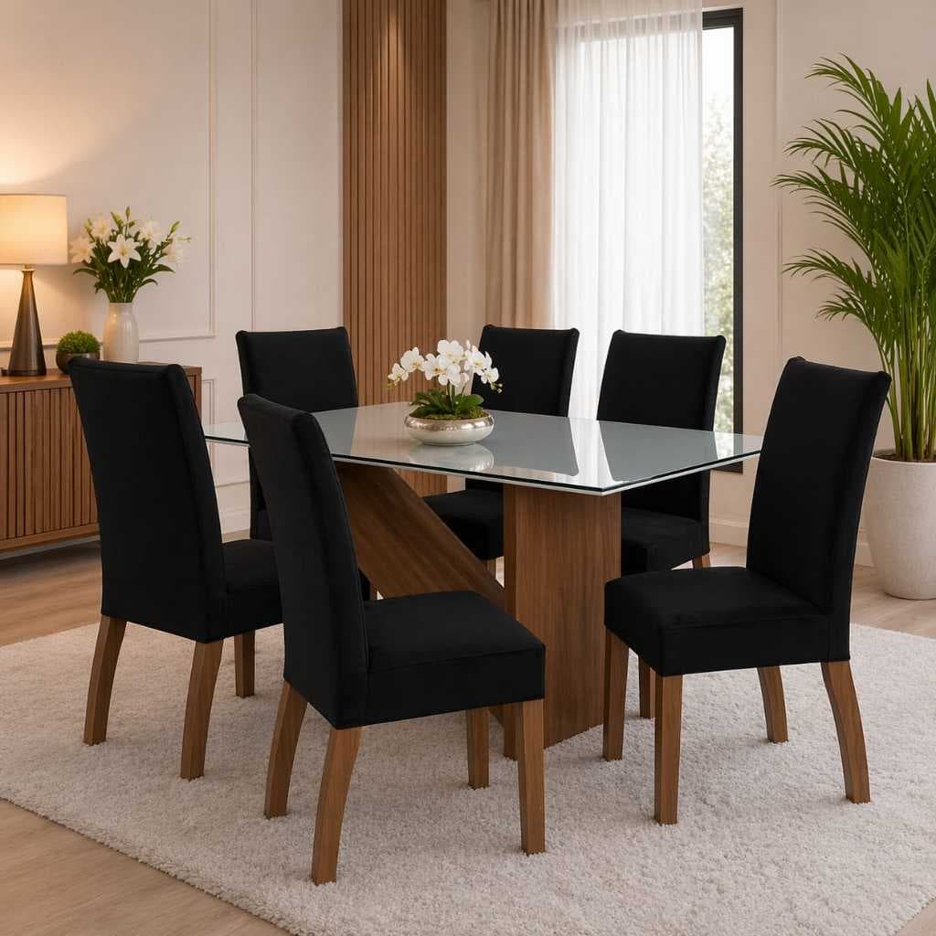 KIT Capa para Cadeira de Jantar e Sala 6 Lugares em Veludo Suede Premium Liso