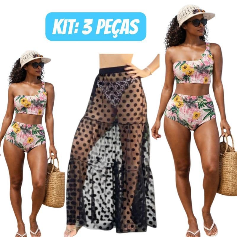KIT 3 PEÇAS. KIT PRAIA LUXO! SAIA TULE + BIQUÍNI HOT PANT.COMBO.KIT.PRAIA.LAZER.VERAO.LOOK PRAIA