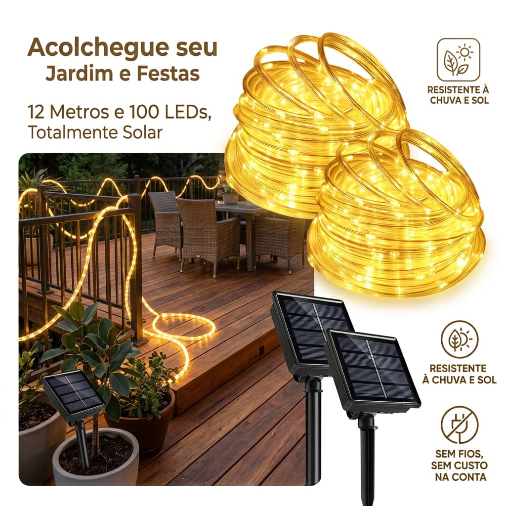 12m Led Luz Solar De Corda De PVC IP65 WaterProof Para Jardim Decoração De Natal