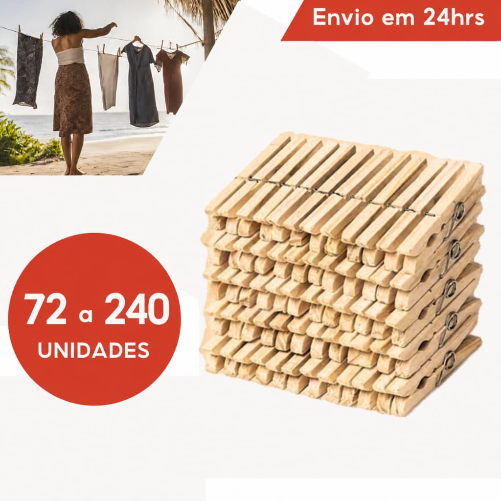 Kit Com 72/240 Unidades de Pregador, Prendedor de Roupa, Madeira, Pregador De Roupas